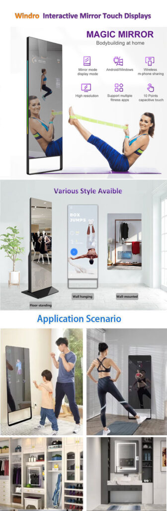 Interactive Fitness Digital Signage, Magic Mirror Touch Displays, LCD screen-- Windro