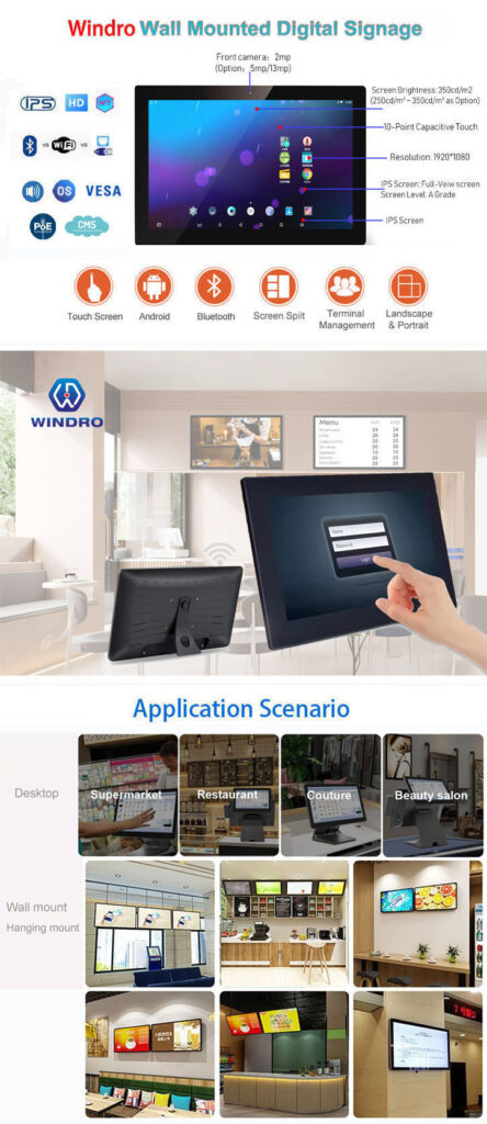 Wall mount digital signage, touch display, LCD screen, advertising player- Windro