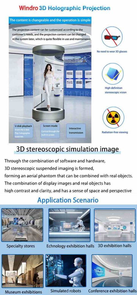 3D Holographic Projection Ai Interaction Transparent Showcase -- Windro