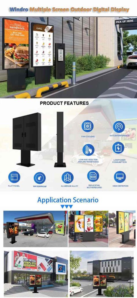 Multiple screen, High brightness, outdoor floor stand kiosk, mune board, digital display, advertising machine --Windro