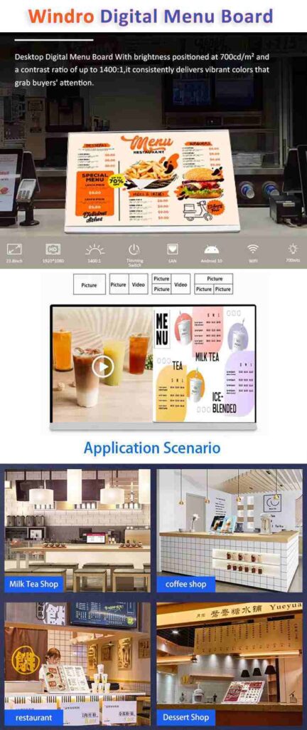 Windro Desktop Digital Menu LCD Advertising Display for Retail Shop