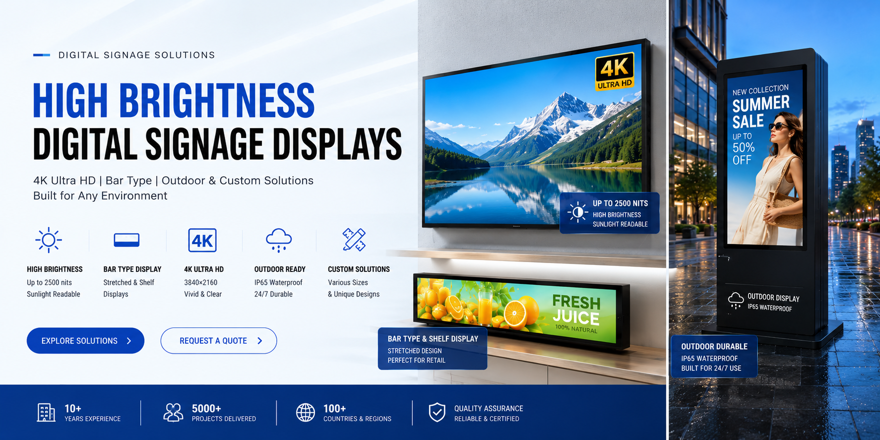 Custom High Brightness 4K Digital Signage & Bar Type & Outdoor Waterproof Display Supplier