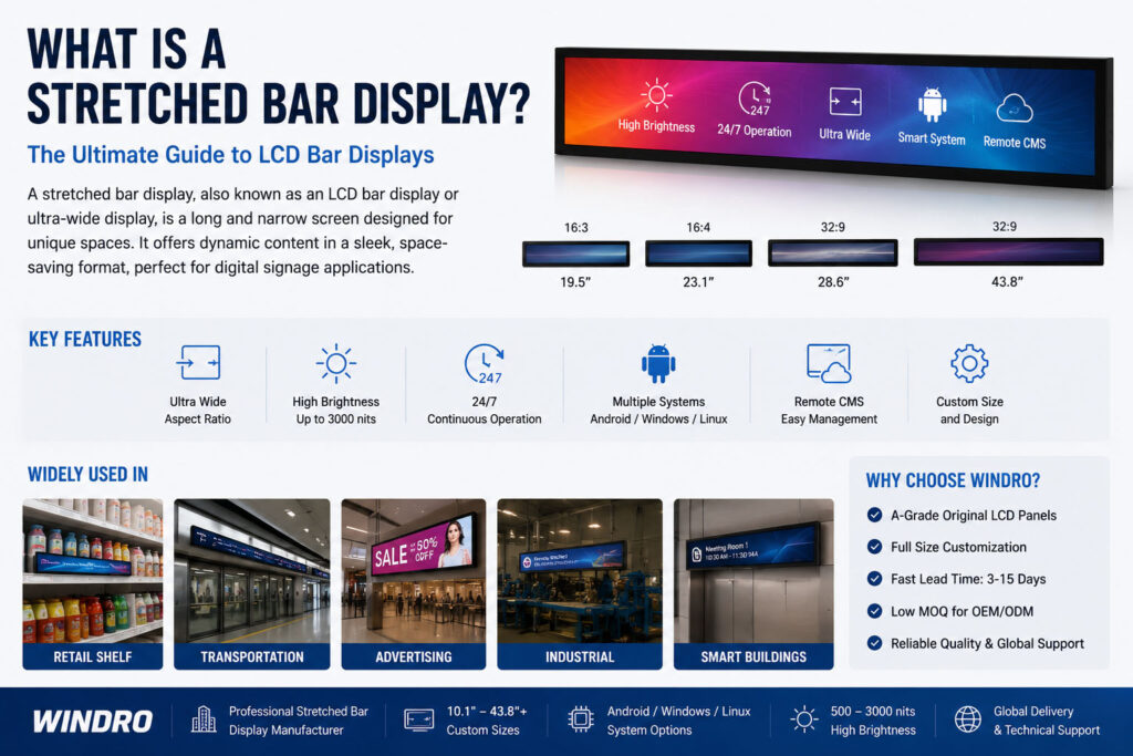 what is a stretched bar display lcd bar screen ultra wide digital signage guide