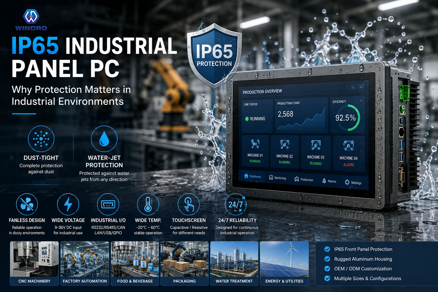 IP65 industrial panel PC for industrial environments